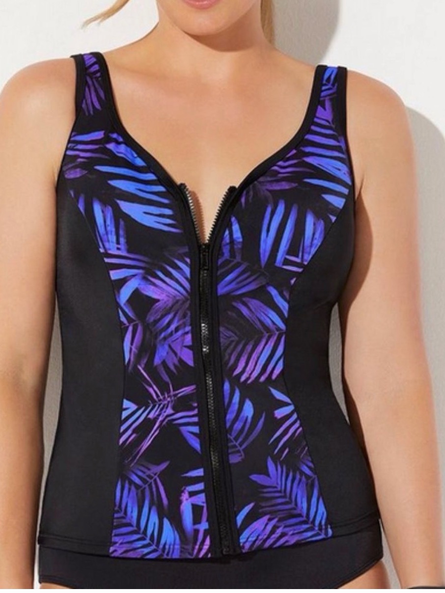 New Zip Front Swimsuits For All Sweetheart Sporty Tankini Top Plus Size 20